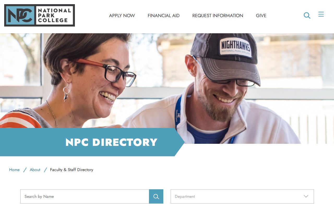 Hot Springs people directories screenshot of National Park College faculty and staff directory