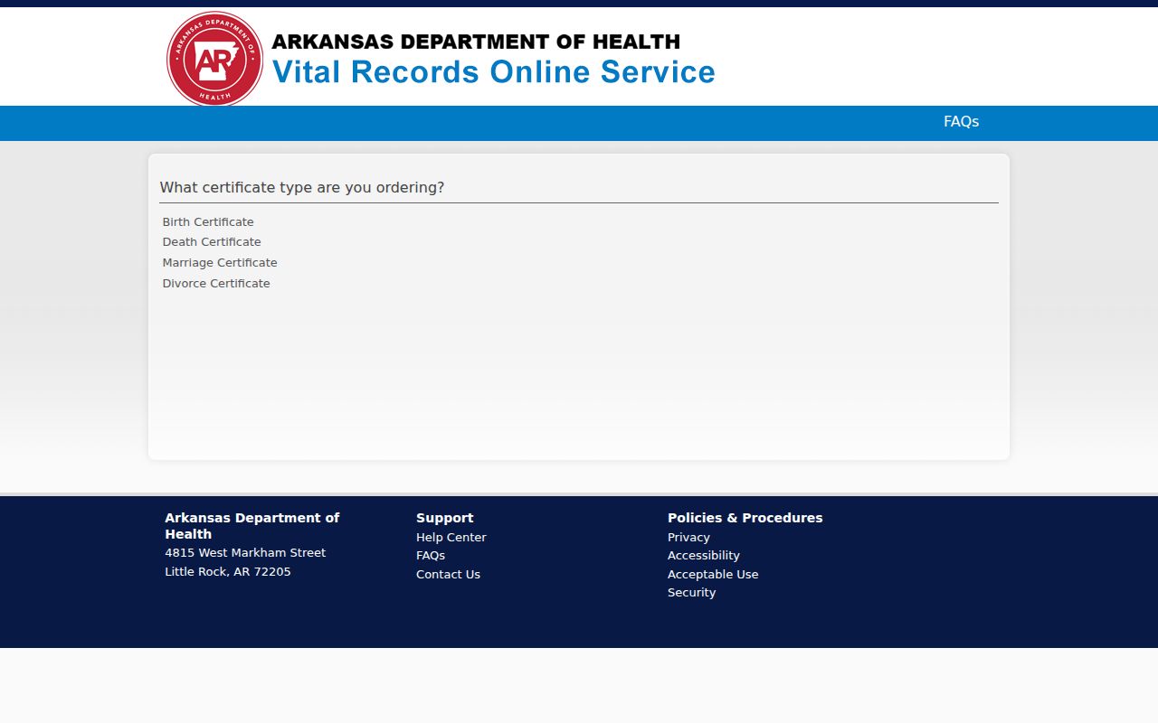 Hot Springs public records Arkansas vital records document selector