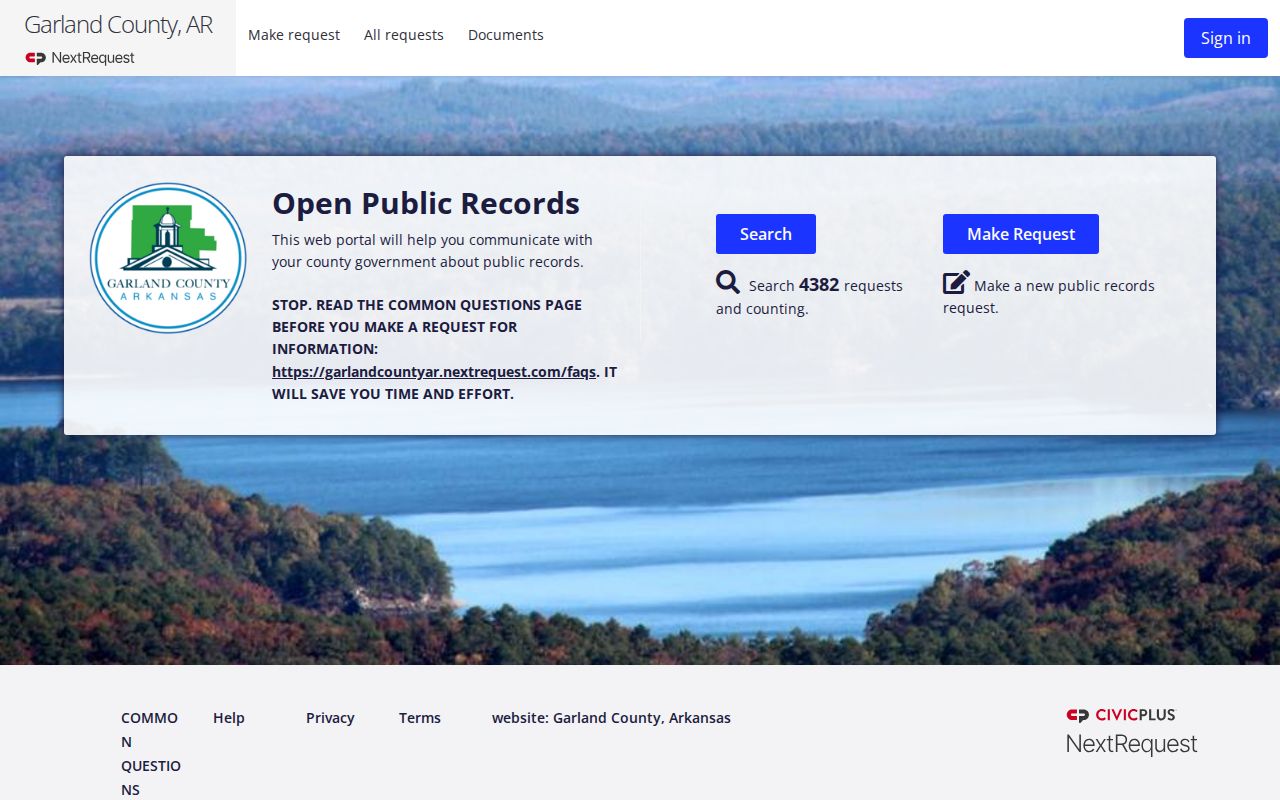 Hot Springs public records request portal for Garland County