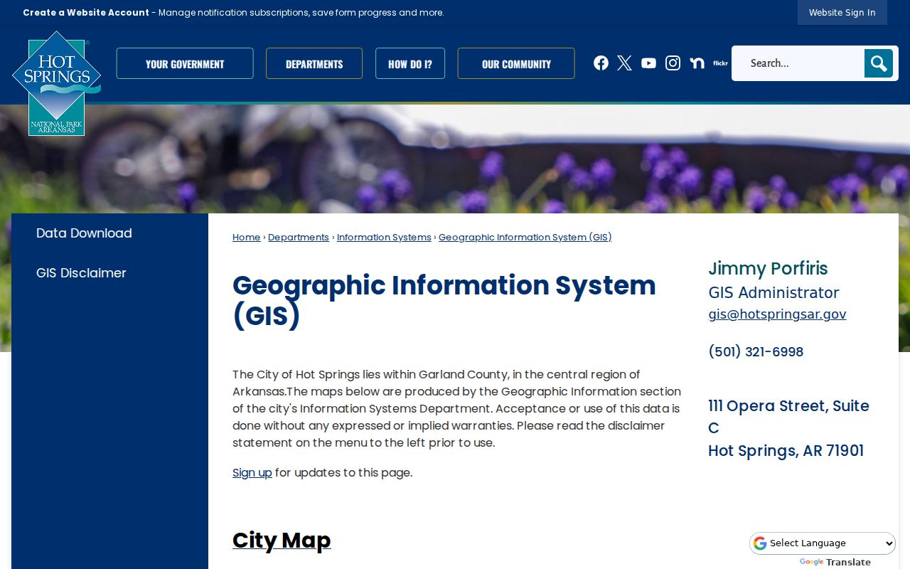 Hot Springs public records GIS page for parcel and ownership maps
